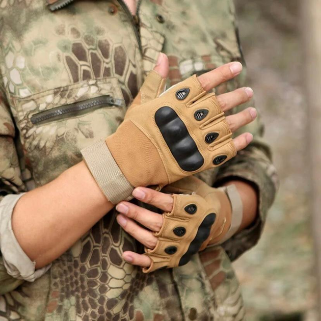 Перчатки тактические с защитой костяшек полупалец койот M - изображение 2