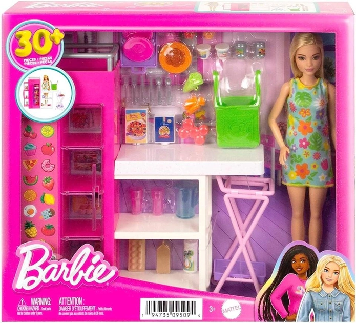Lalka z akcesoriami Mattel Barbie Kitchen Add-On with Food-Themed Pieces 30 cm (0194735095094) - obraz 1