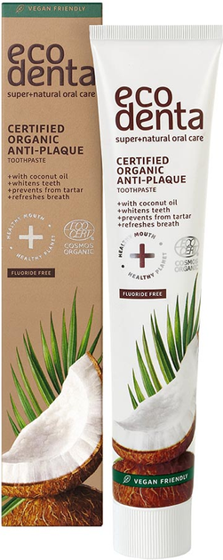 Зубна паста Ecodenta Certified Organic Anti-Plaque проти зубного нальоту з кокосовою олією 75 мл (4770001002155) - зображення 1