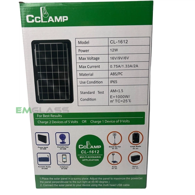 Переносная солнечная панель CCLamp CL-1612 12W 16V 9V 6V IP65 с набором переходников для зарядки телефонов GS-7653 - Фото 6 Переносная солнечная панель CCLamp CL-1612 12W 16V 9V 6V IP65 с набором переходников для зарядки телефонов GS-7653 - изображение 6