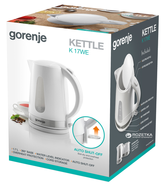 Електрочайник GORENJE K 17 WE (AGD-CZA--0000095) - зображення 4