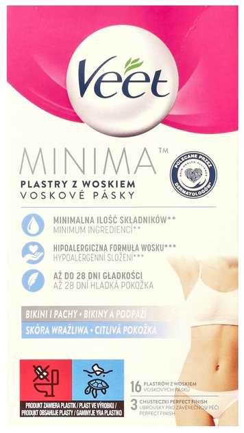 Plastry z woskiem Veet Minima do depilacji bikini i pachy do skóry wrażliwej 16 szt (5900627096965) - obraz 1