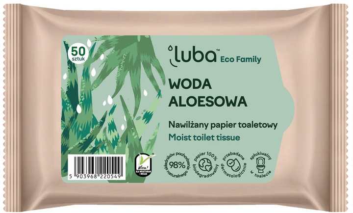 Nawilżany papier toaletowy Luba Eco Family z Wodą Aloesową 50 szt (5903968220549) - obraz 1