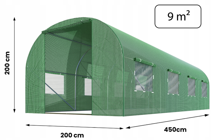 Теплица садовая с окнами Plonos 9m2 = 450х200х200 см (Зеленая) (4915-A) - Фото 6 Теплица садовая с окнами Plonos 9m2 = 450х200х200 см (Зеленая) (4915-A) - изображение 6