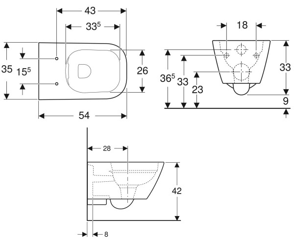 Geberit SMYLE SQUARE унитаз подвесной Rimfree, воронкоподобный, закритая форма (500.208.01.1) - изображение 2