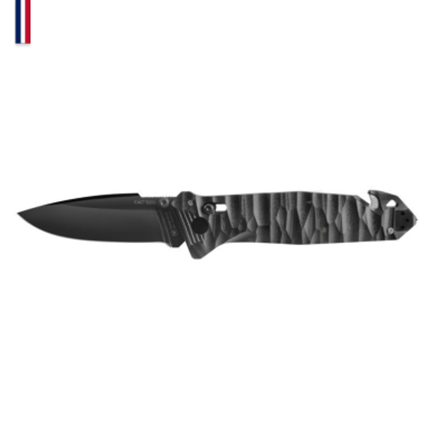 Нож Tb Outdoor "CAC S200", Nitrox, чёрный, рельефн. G10 рукоять, стропорез, стеклобой - изображение 1
