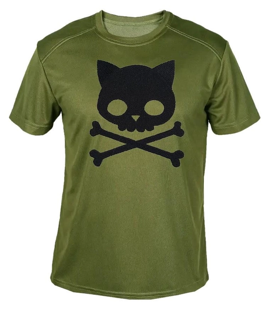 Футболка потоотводящая военная ВСУ с принтом "Кот с костями" в оливе S - изображение 1