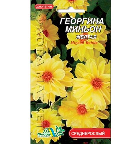 Семена Георгина миньон желтая однолетник среднерослый 0.15 г - Фото 1 Семена Георгина миньон желтая однолетник среднерослый 0.15 г - изображение 1