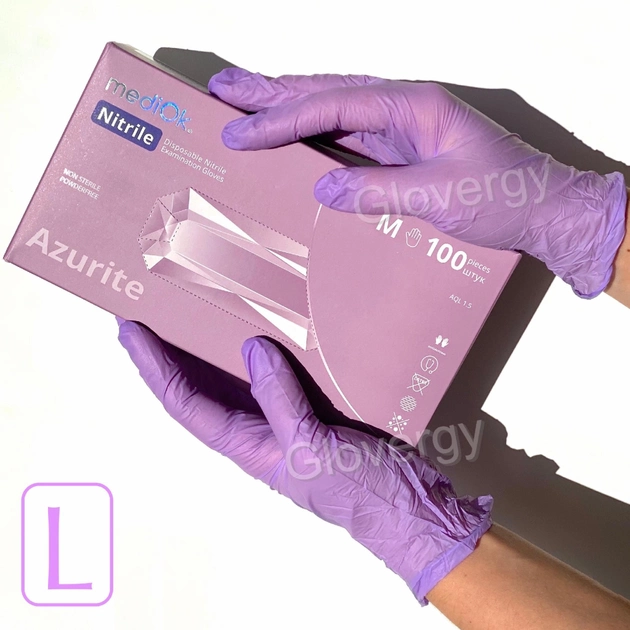 Перчатки нитриловые MediOK Azurite размер L аметистового цвета 100 шт - изображение 1