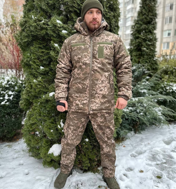 Зимний мужской теплый водонепроницаемый костюм Omni-Heat куртка с капюшоном утепленные штаны Пиксель S Kali AI415 велкро для шевронов и патчей - изображение 1