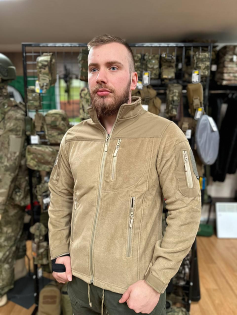 Чоловіча флісова демісезонна кофта Safari Tactical на блискавці з Softshell вставками Пісочний S Kali AI462 високий комір - стока липучки на рукавах - зображення 2