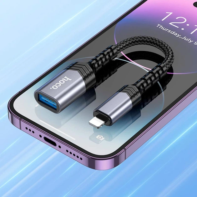 Перехідник HOCO iP male to USB female 2.0 converter UA24 grey - зображення 6