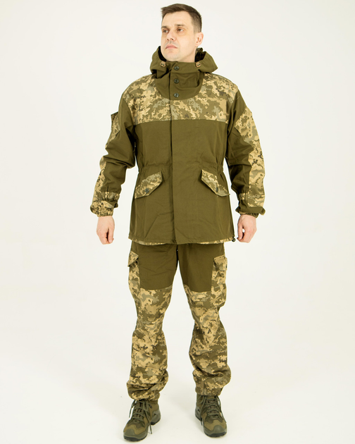 Костюм Горка камуфляжный олива пиксель, брюки с подтяжками, куртка с капюшоном, ветрозащитный 56 - изображение 1