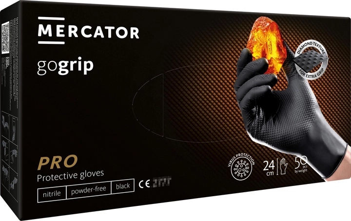 Рукавички нітрилові неопудрені MERCATOR gogrip black XL 50шт - зображення 1