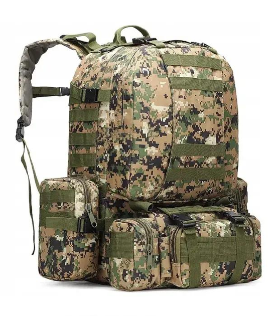 Міцний і багатофункціональний рюкзак-сумка штурмовий ранець у камуфляжі об'ємом 50 літрів з підсумками - зображення 1