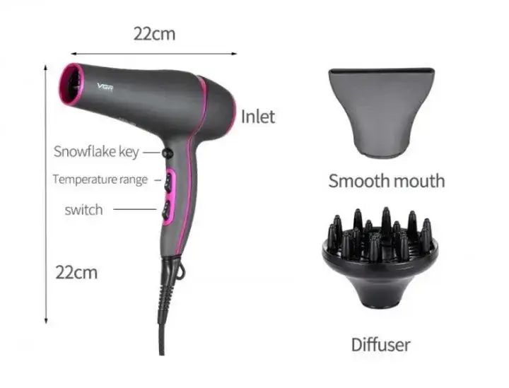 Профессиональный фен для волос VGR Hair Dryer V-402 2200W для сушки волос - изображение 4