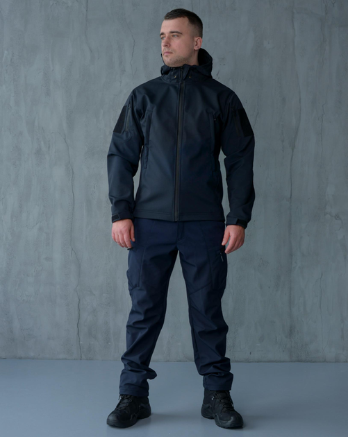 Чоловічий демісезонний Костюм ДСНС Softshell із Липучками під Шеврони темно-синя Куртка та штани L - зображення 1