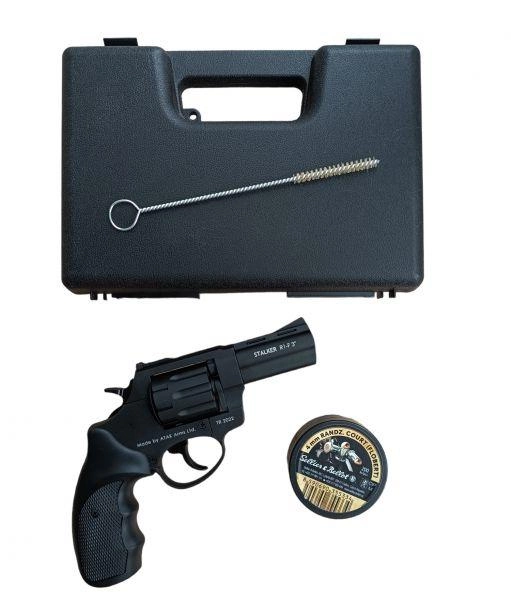 Револьвер под патрон Флобера 4 мм. Stalker S 3" Black (силуминовый барабан) с комплектом чешских патронов Sellier and Bellot (200шт.) в кейсе с шомполом - изображение 1