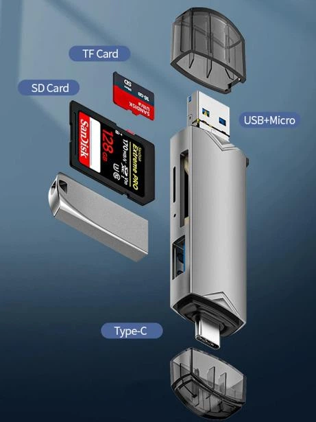 Картридер 6 в 1 D-398 OTG адаптер USB 3.0 (USB, Type-C, Micro-USB