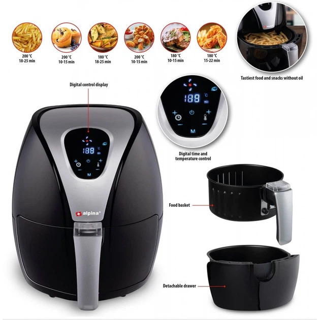 Frytkownica beztłuszczowa Alpina Air Fryer 2.4L (8711252185682) - obraz 3