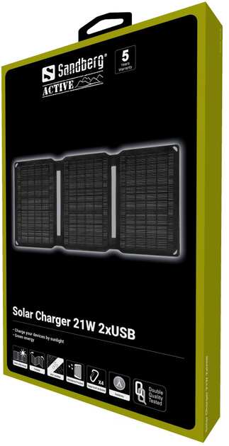 Портативна сонячна панель Sandberg 420-70 Solar Charger 21W 2xUSB Black - зображення 3
