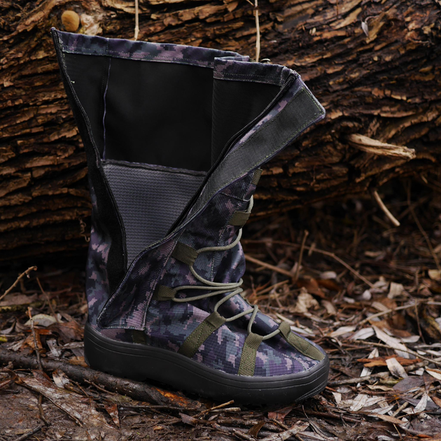Тактичні водовідштовхувальні військові бахіли гамашіі для взуття від дощу та грязі для захисту на берці Темний піксель M ( 39-41 розмір) - изображение 2