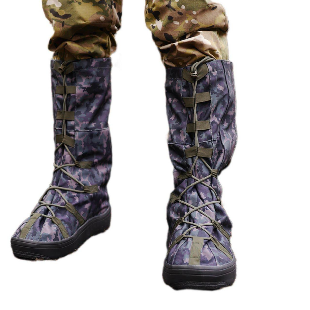 Тактичні водовідштовхувальні військові бахіли гамашіі для взуття від дощу та грязі для захисту на берці Темний піксель L ( 42-45 розмір) - изображение 1