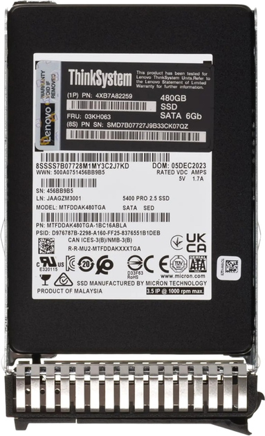 Dysk SSD Lenovo 5400P 480GB 2.5" SATAIII (4XB7A82259) - obraz 1