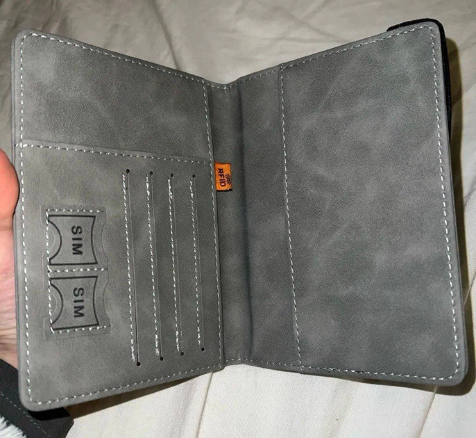 Обкладинка на паспорт з відсіками для кредиток грошей та SIM карт RFID захистом екошкіра колір сірий - Фото 5 Обкладинка на паспорт з відсіками для кредиток грошей та SIM карт RFID захистом екошкіра колір сірий - зображення 5