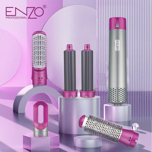 Мультистайлер Фен щетка для сушки и накрутки волос 5в1 Enzo EN-6206 5 насадок 1000 Вт Серый - изображение 6