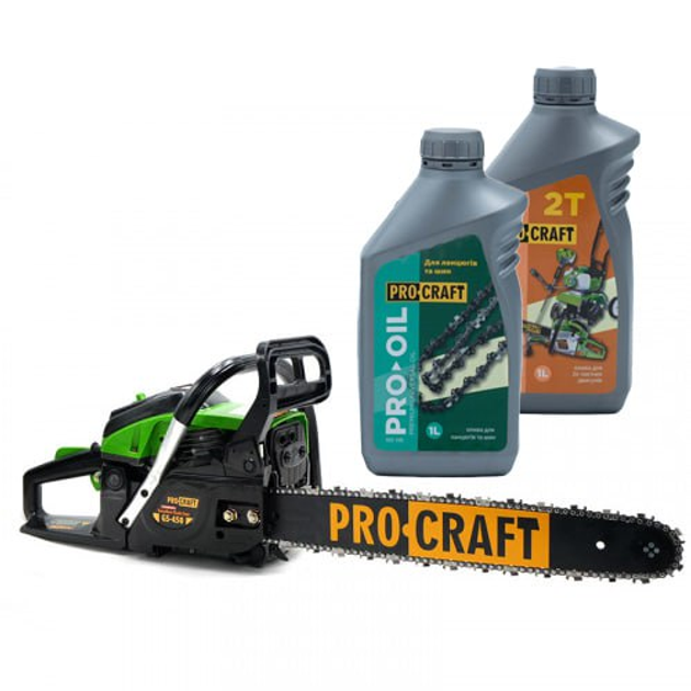 Бензопила Procraft GS450 + Масло 2T 1л + Масло для цепи Procraft 1л ...