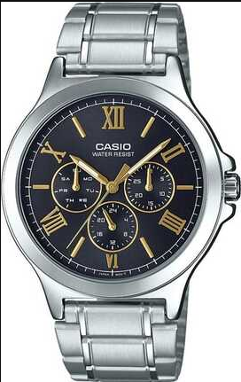 Мужские наручные часы CASIO MTP-V300D-1A2 Серебро\черный с золотым экраном Светонакопители на стрелках - изображение 3