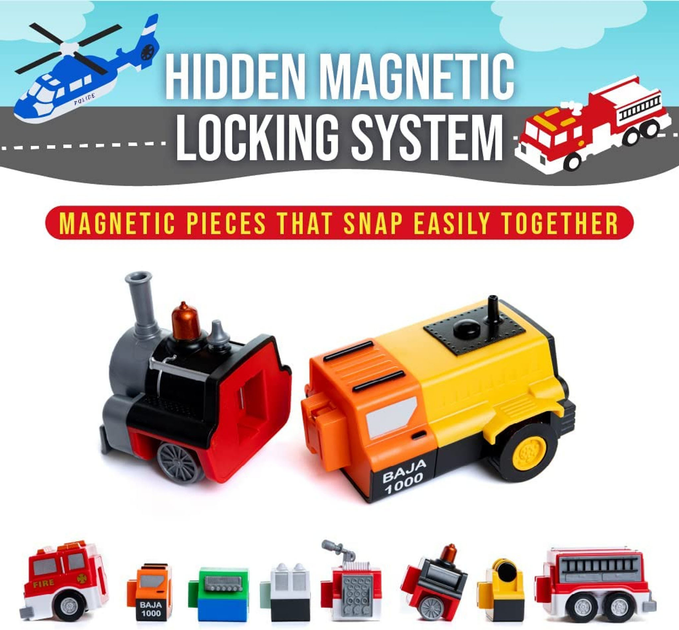 Набір транспортних засобів Popular Playthings Mix Or Match Magnetic Deluxe 2 7 шт (755828603147) - зображення 3