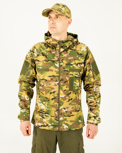 Ветровка куртка мультикам летняя мужская камуфляжная с капюшоном, с липучками под шевроны 56 - изображение 1