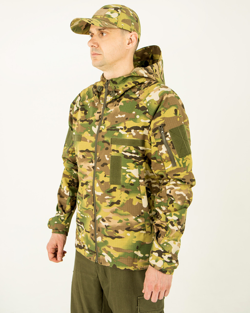 Куртка куртка мультикам літня чоловіча камуфляжна з капюшоном, з липучками під шеврони 48 - зображення 2