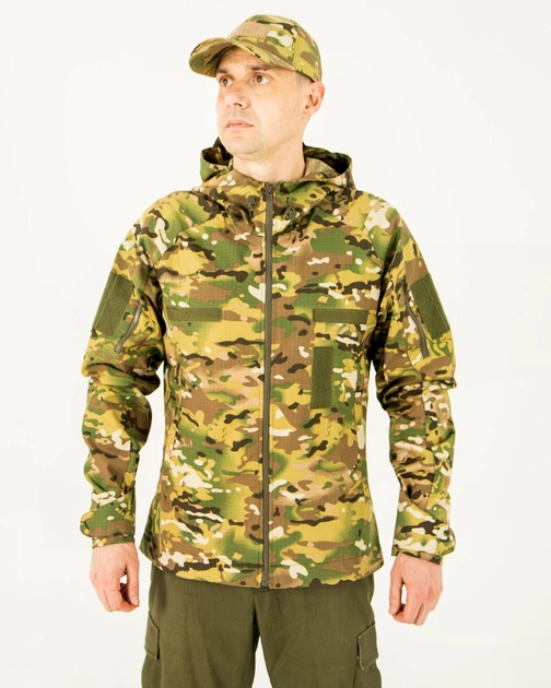 ветровка куртка мультикам летняя мужская камуфляжная с капюшоном, с липучками под шевроны 44 - изображение 1