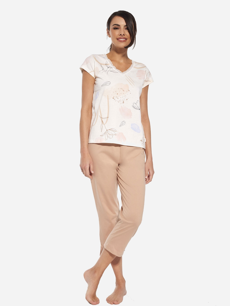 Акція на Піжама (штани + футболка) жіноча великих розмірів бавовняна Cornette Flora 658-288 A24 XL Бежева від Rozetka