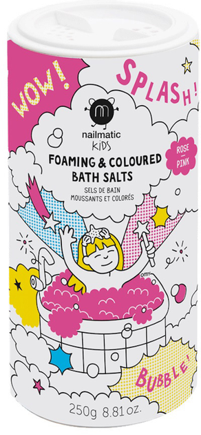Сіль для ванни Nailmatic Kids Foaming & Coloured Bath Salts піниста для дітей Рожева 250 г (3760229891021) - зображення 1