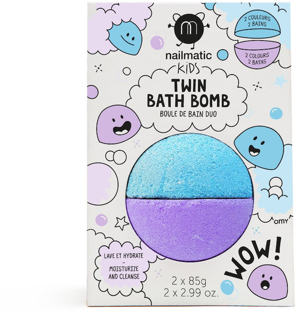 Бомбочка для ванни Nailmatic Kids Twin Bath Bomb подвійна для дітей Синій / Фіолетовий 170 г (3760229895098) - зображення 1