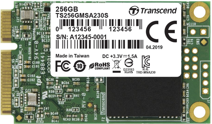 Dysk SSD Transcend MSA230S 256 GB mSATA III 3D NAND TLC (TS256GMSA230S) - obraz 1