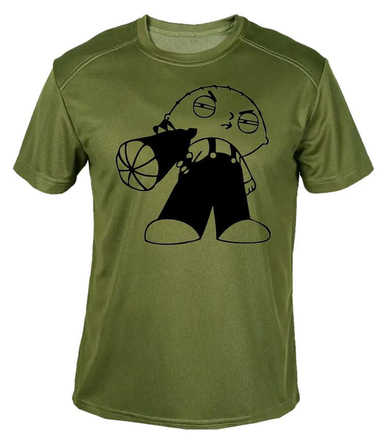 Футболка потоотводящая военная ВСУ с принтом "Стьюи Гриффин с пистолетом" в оливе M - изображение 1