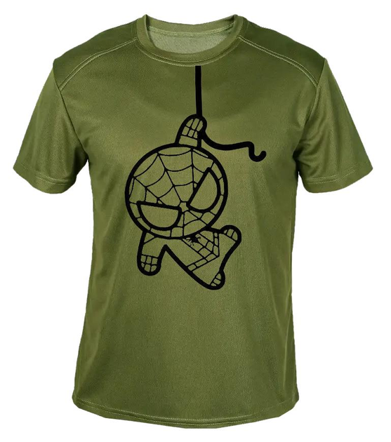 Футболка потоотводящая военная ВСУ с принтом "Малыш человек-паук на паутине" в оливе L - изображение 1