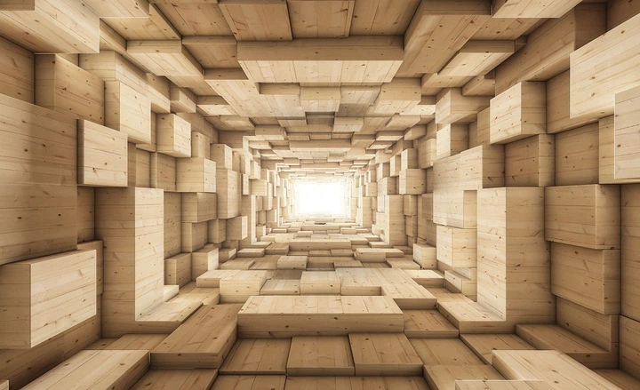 Фотообои 3d кубы 368x254 см коричневый деревянный туннель (3247P8)+клей - изображение 2
