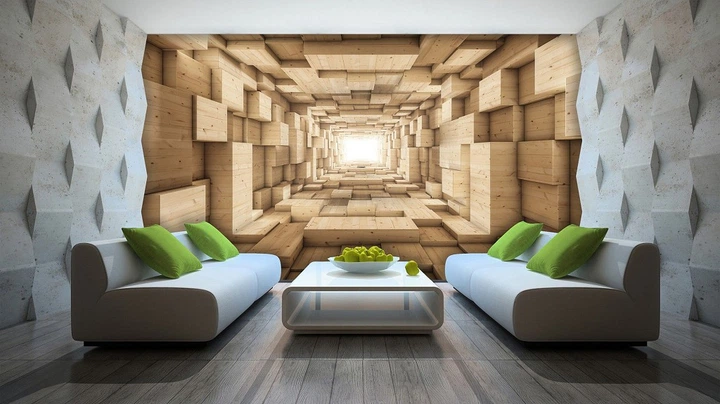 Фотообои 3d кубы 368x254 см коричневый деревянный туннель (3247P8)+клей - изображение 4