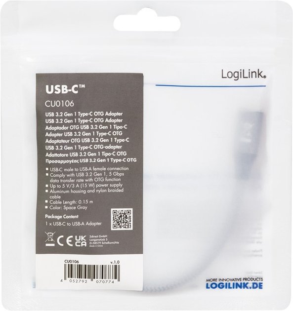 Kabel LogiLink USB Type-C - USB Type-A 0.15 m Dark Grey (4052792070774) - obraz 6