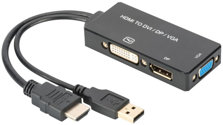 Adapter Digitus HDMI/USB Type-A - HDMI/DVI/DisplayPort 0.20 m Black (AK-330403-002-S) - obraz 1