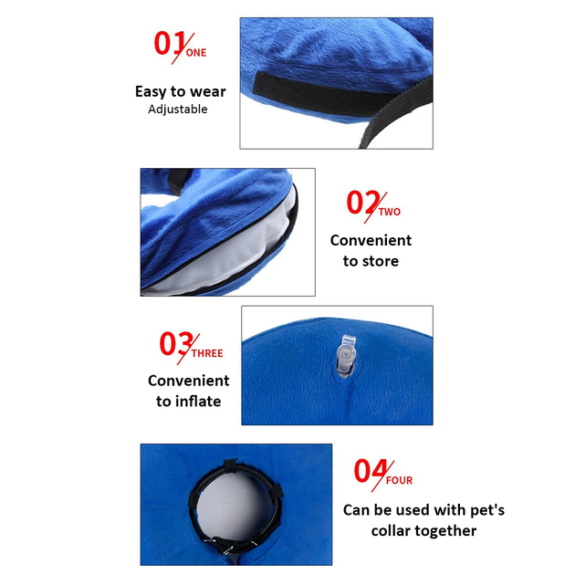 Защитный надувной ошейник для собак Derby Protective Inflatable Dog Cone Collar Blue, XL 45-55 см - Фото 6 Защитный надувной ошейник для собак Derby Protective Inflatable Dog Cone Collar Blue, XL 45-55 см - изображение 6