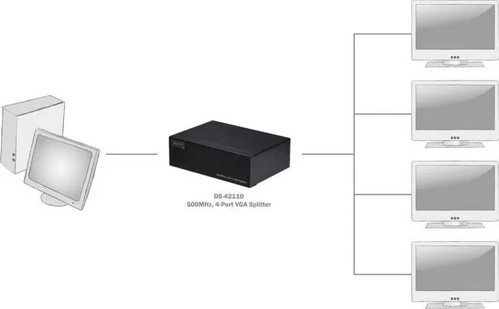 VGA розгалужувач Digitus 4-портовий 1PC 4 500МГц 75м 2048X1536 60Гц (4016032323815) - зображення 6