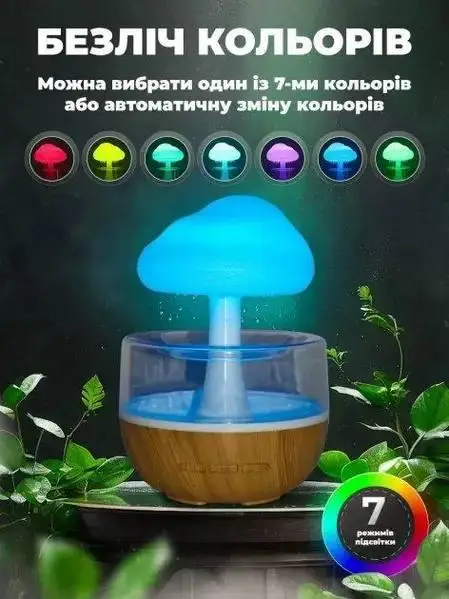 Увлажнитель воздуха Humidifier Cloud rain в форме гриба с эффектом дождя и ночником 7 цветов с пультом - изображение 2