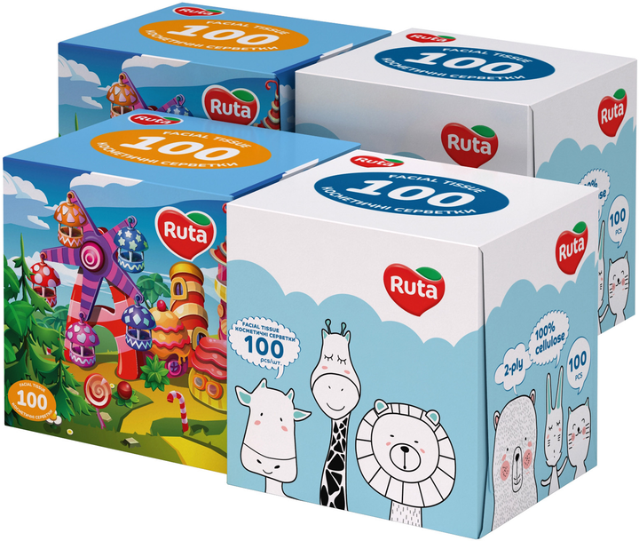Серветки косметичні Ruta Kids 100 листів 2 шари х 4 шт (4820202896197 ...